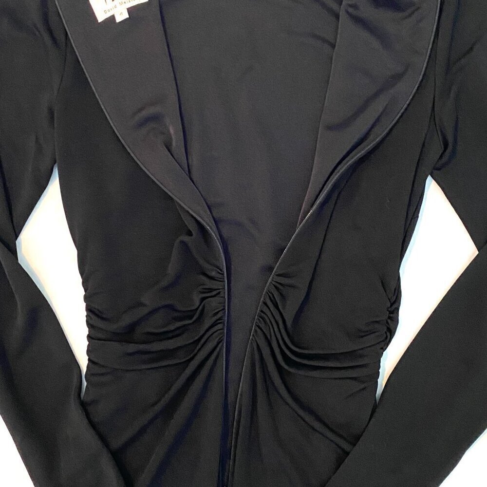 David Meister black dress Womens 4 ruching LBD classic quiet luxury stretch - Picture 7 of 9
